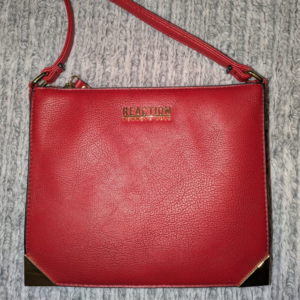 Kenneth Cole Reaction Red Pebbled Leather Crossbody Shoulder Bag